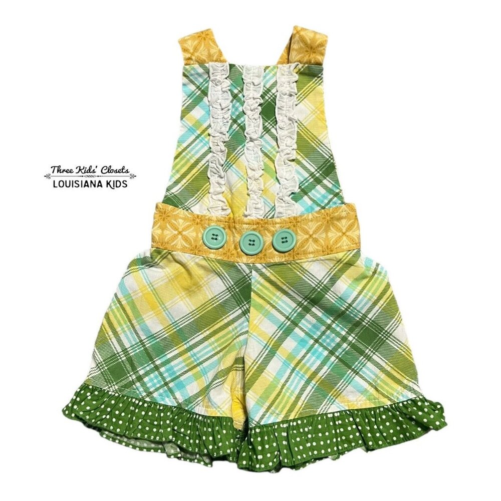Persnickety 18m Green Plaid Ruffle Romper Overalls